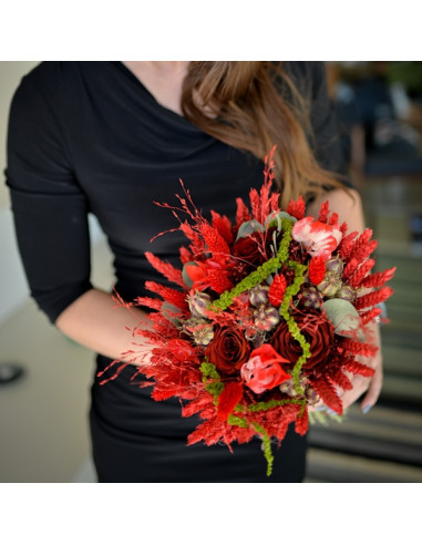 bouquet de fleurs séchées ton rouge