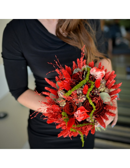 bouquet de fleurs séchées ton rouge