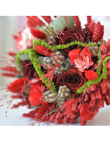 bouquet de fleurs séchées ton rouge