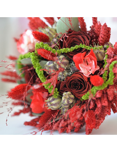 bouquet de fleurs séchées ton rouge