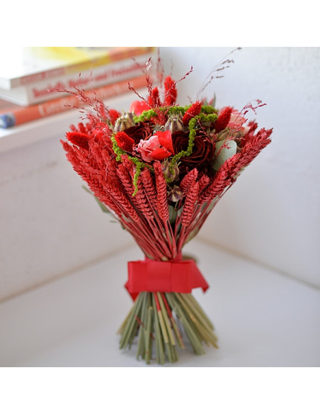 bouquet de fleurs séchées ton rouge